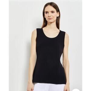 Exclusively Misook‎ Double Scoop Neck Knit Tank Top, Black size M